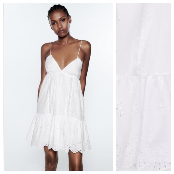 Zara Dresses & Skirts - 🌹NWT. Zara White Openwork embroidered V-neck Mini Dress. Size XL.